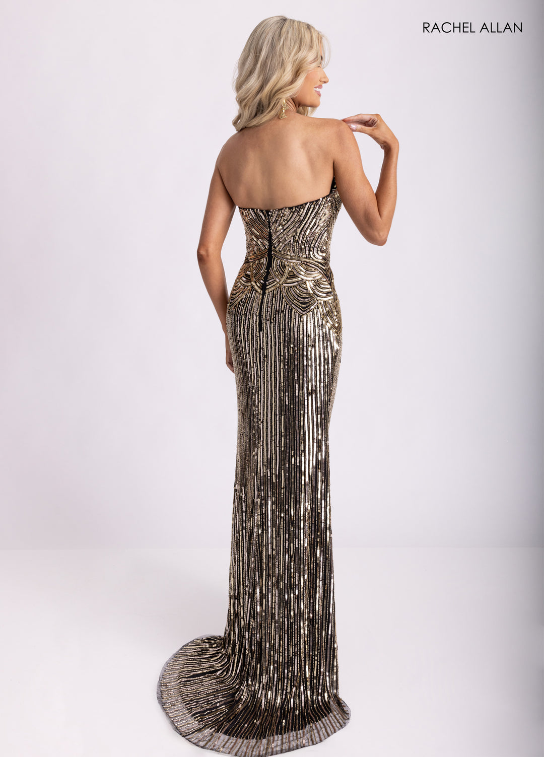 Beaded Strapless Slit Gown by Rachel Allan 70948