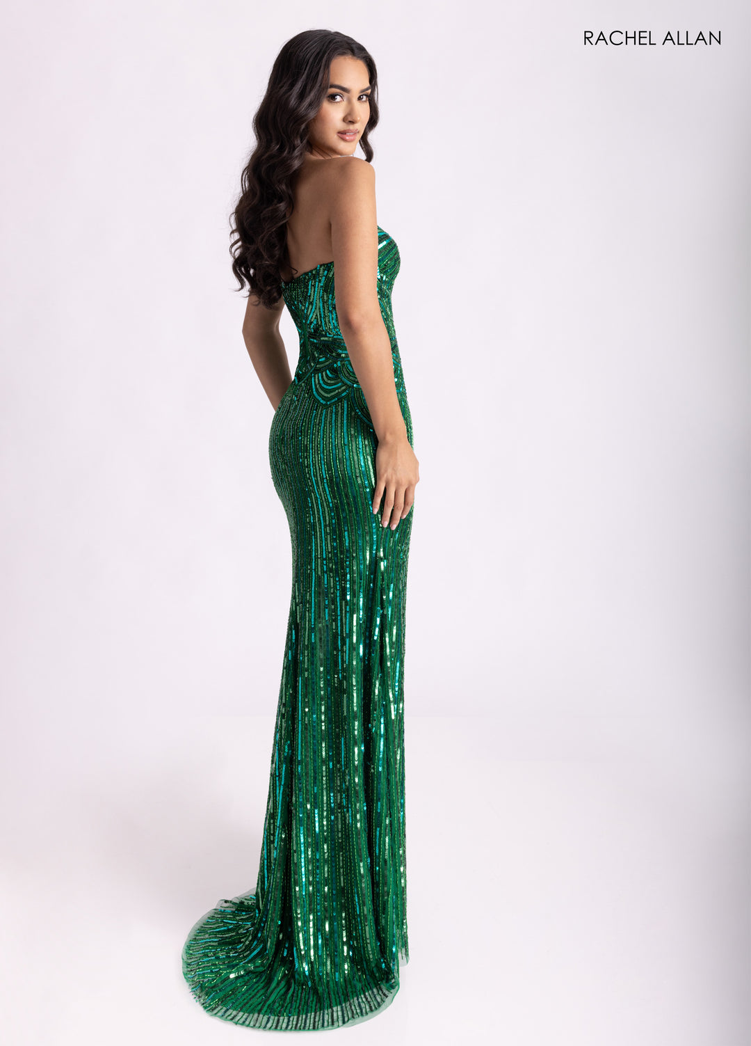Beaded Strapless Slit Gown by Rachel Allan 70948