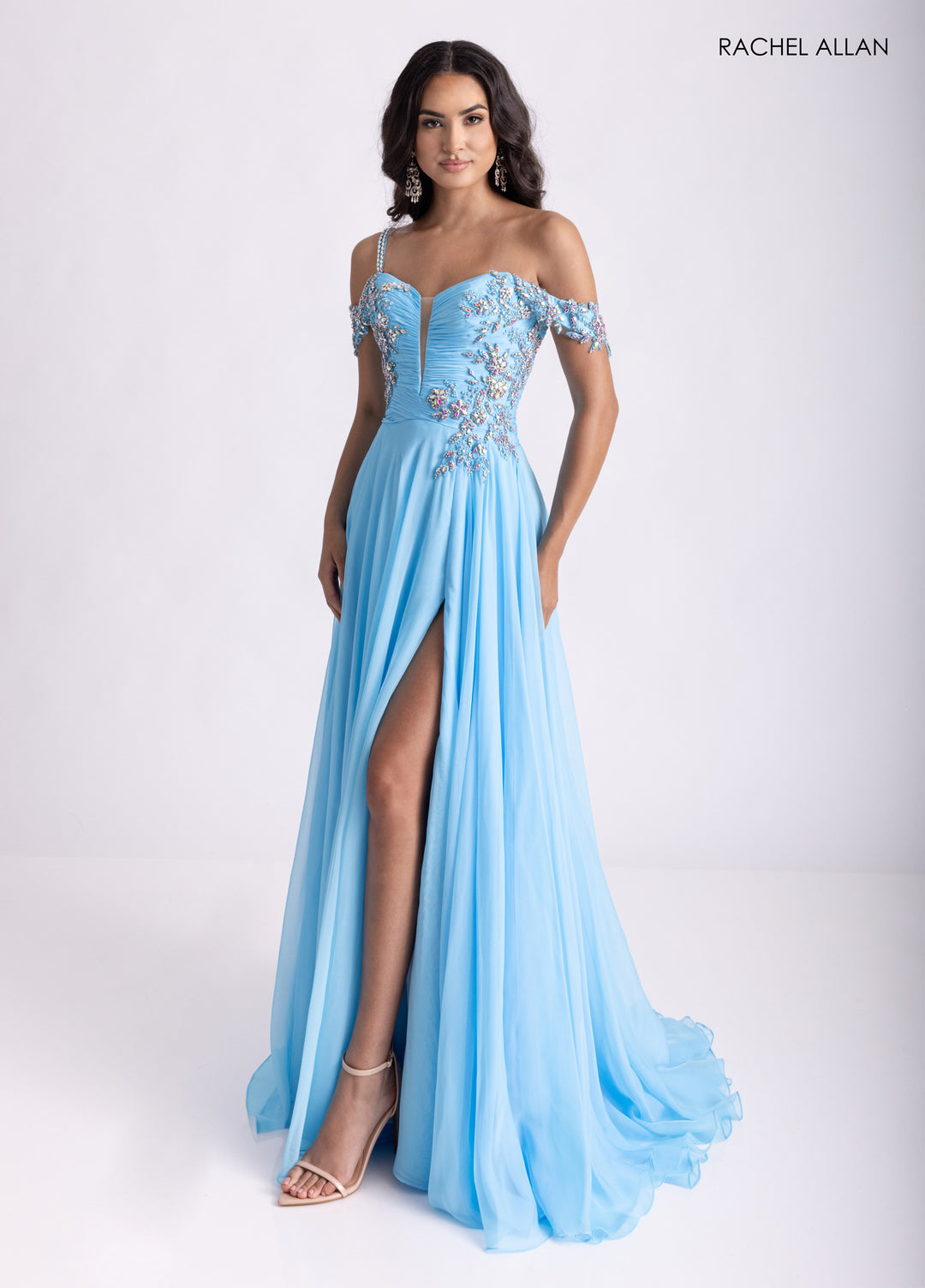 Cold Shoulder A-line Slit Gown by Rachel Allan 70951