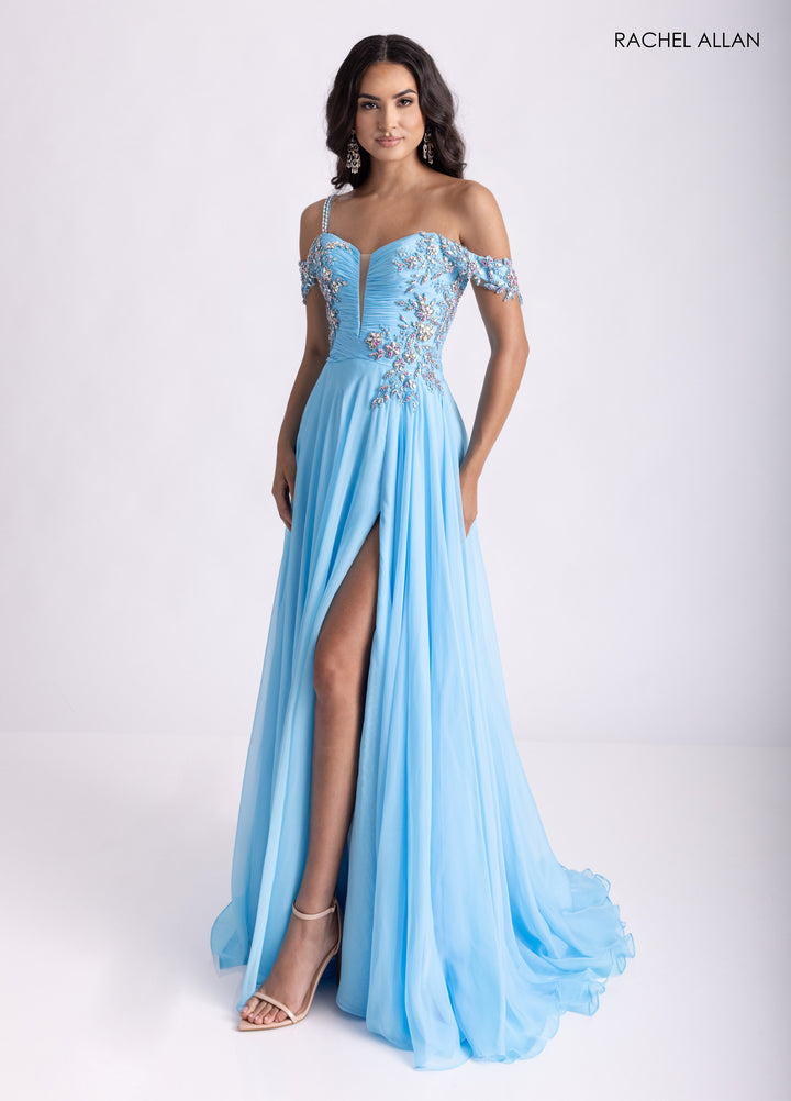 Cold Shoulder A-line Slit Gown by Rachel Allan 70951