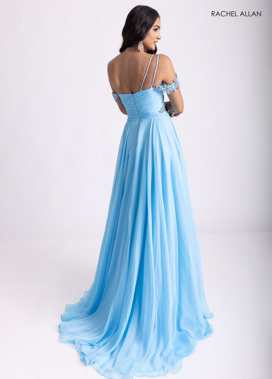Cold Shoulder A-line Slit Gown by Rachel Allan 70951