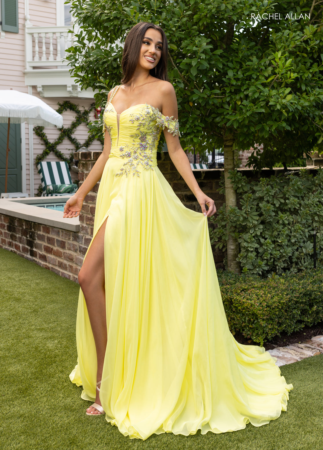 Cold Shoulder A-line Slit Gown by Rachel Allan 70951 6 / Sky Blue Cold Shoulder A-line Slit Gown by Rachel Allan 70951 6 / Sky Blue