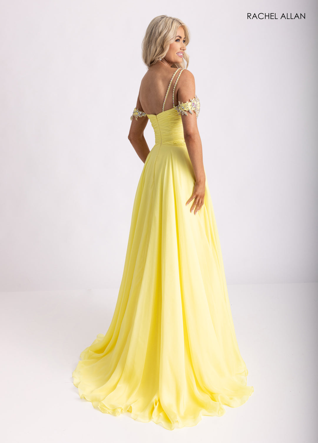 Cold Shoulder A-line Slit Gown by Rachel Allan 70951