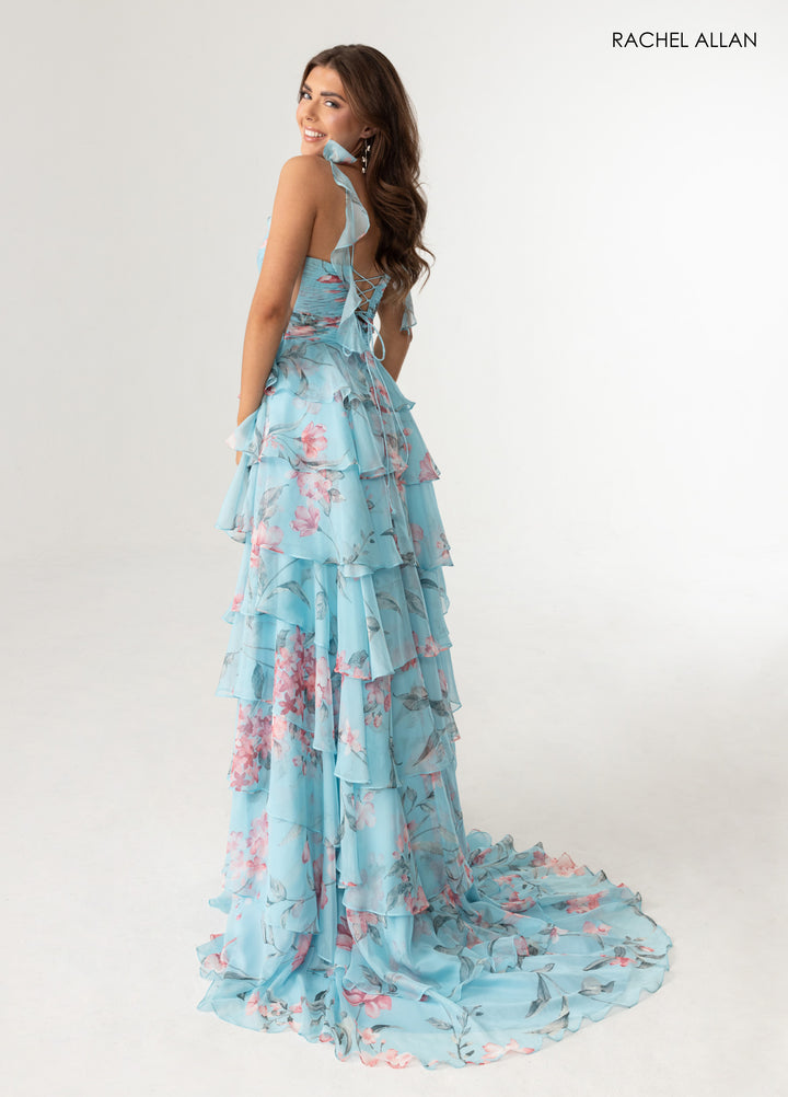 Print Sleeveless Tiered Gown by Rachel Allan 70953