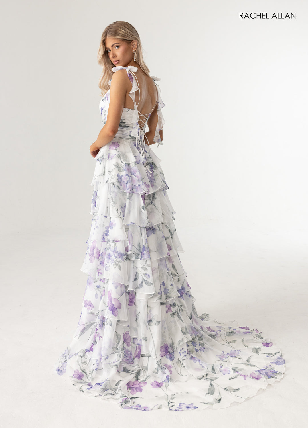 Print Sleeveless Tiered Gown by Rachel Allan 70953