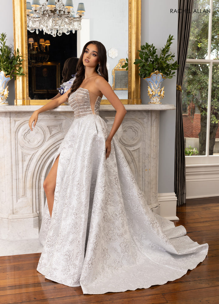 Jacquard Strapless A-line Gown by Rachel Allan 70956