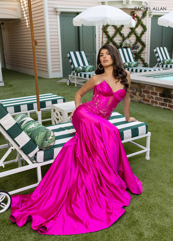 Satin Fitted Strapless Gown by Rachel Allan 70957