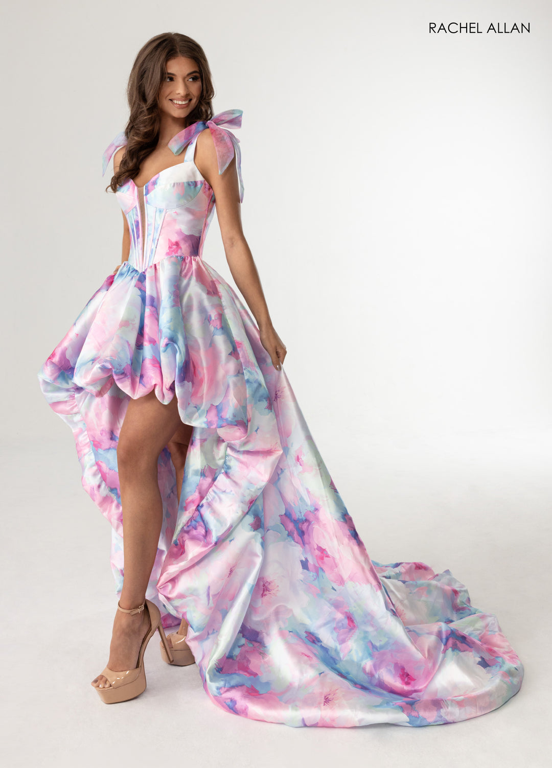 Floral Print High Low Gown by Rachel Allan 70960