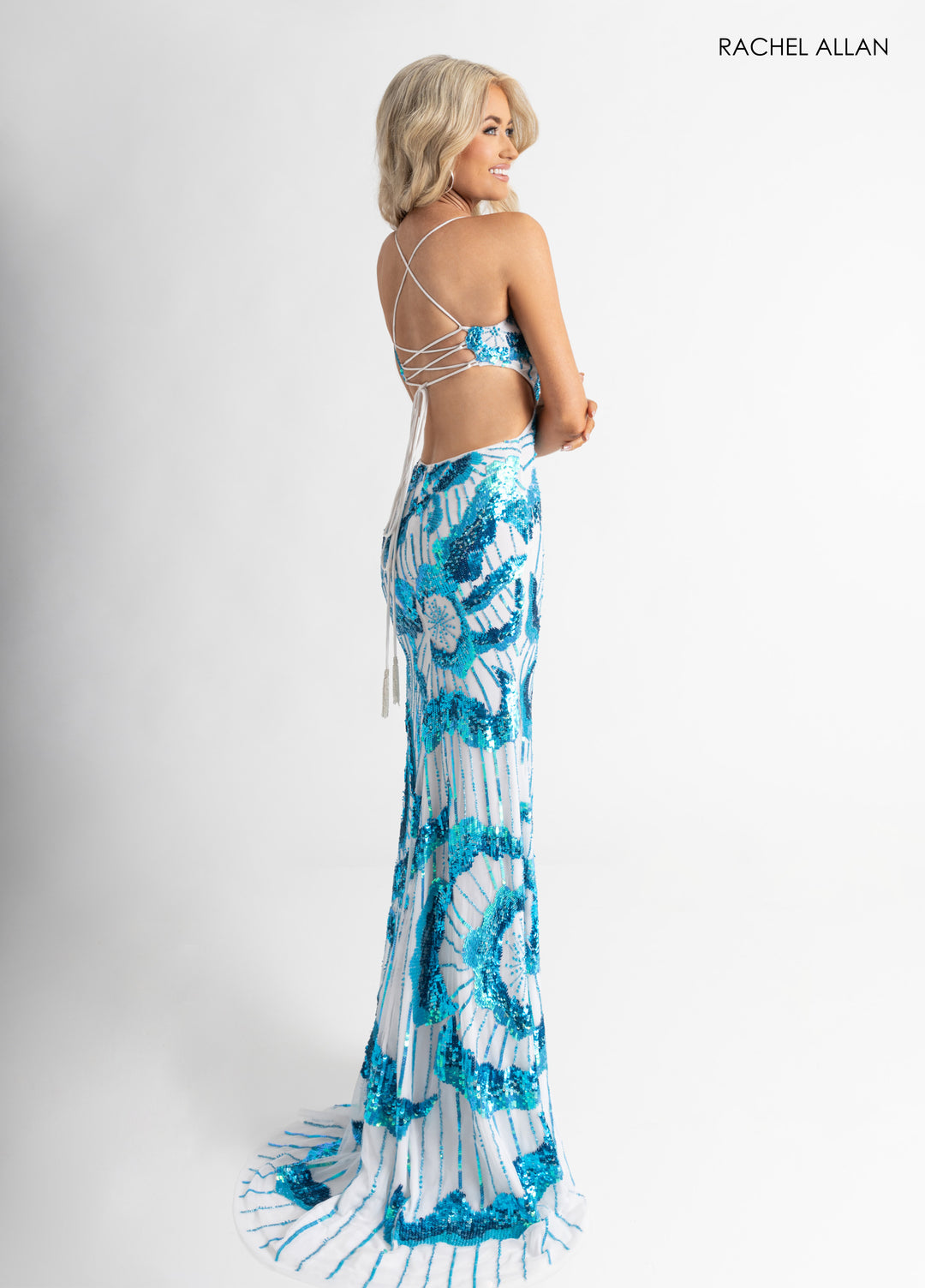 Sequin Strappy Back Slit Gown by Rachel Allan 70962