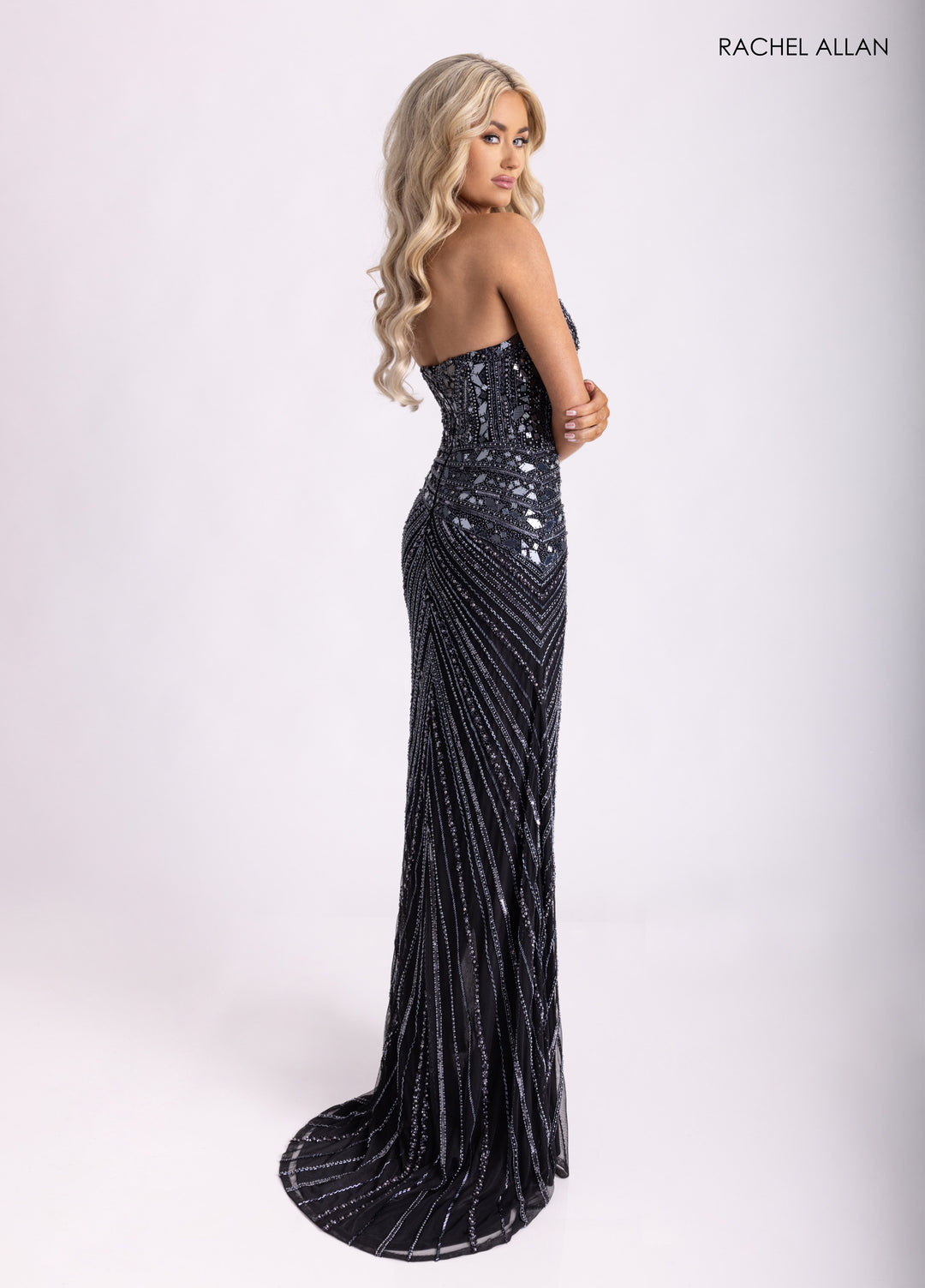 Mirror Strapless Slit Gown by Rachel Allan 70964