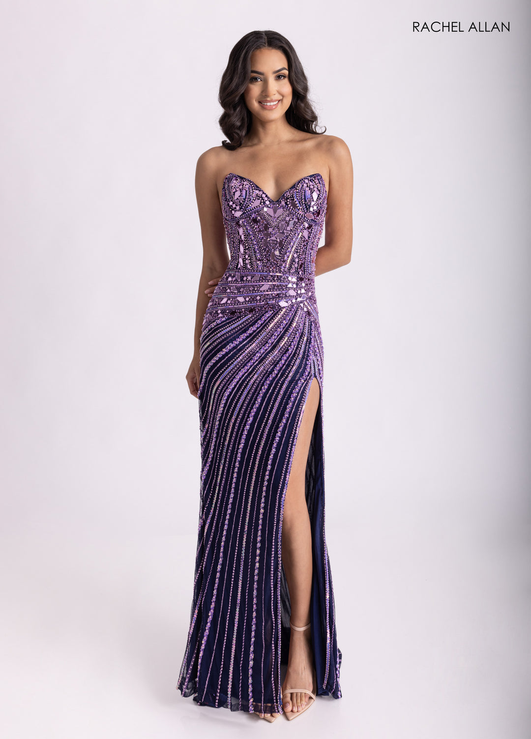 Mirror Strapless Slit Gown by Rachel Allan 70964