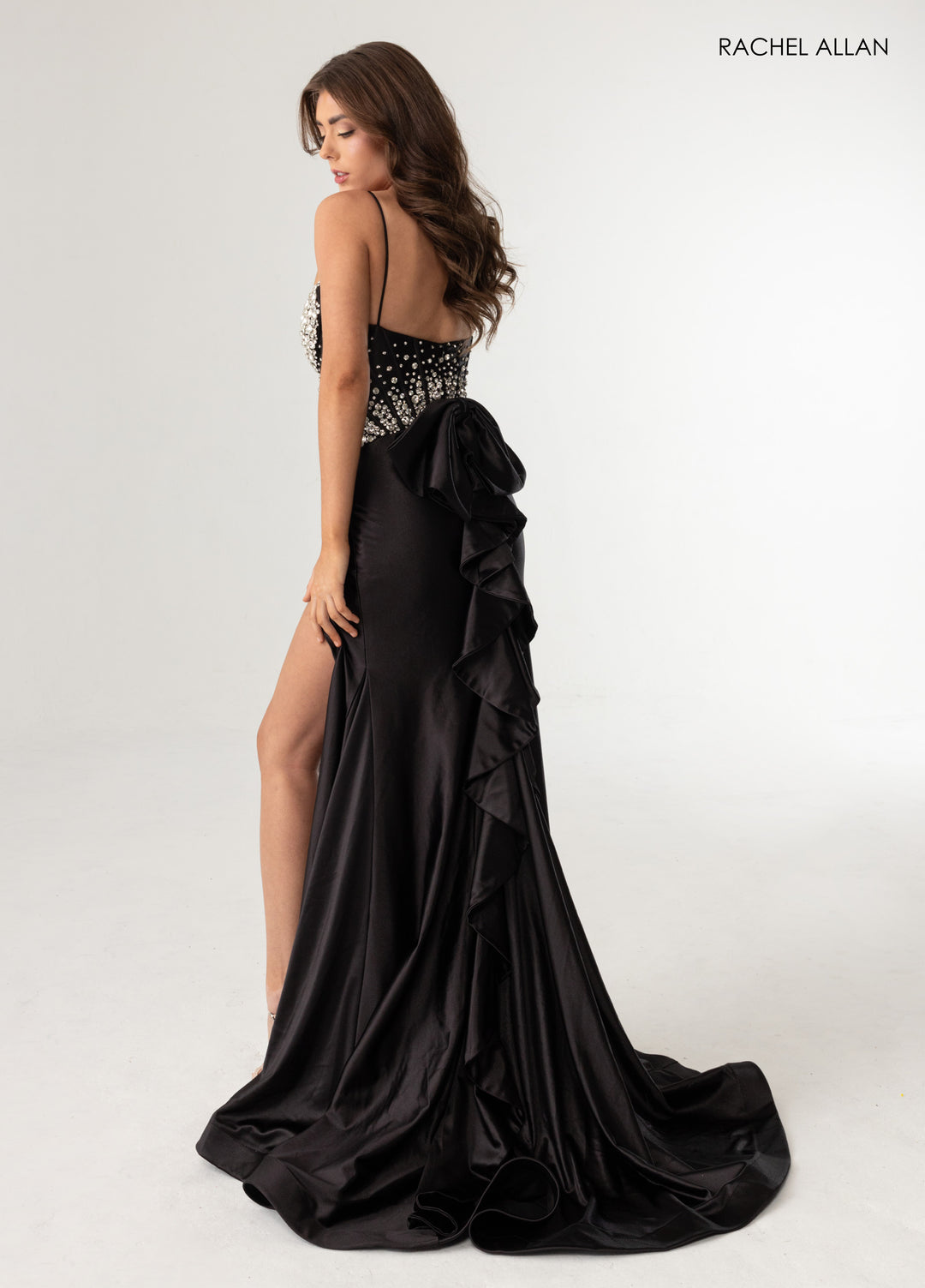 Beaded Bustier Slit Gown by Rachel Allan 70971