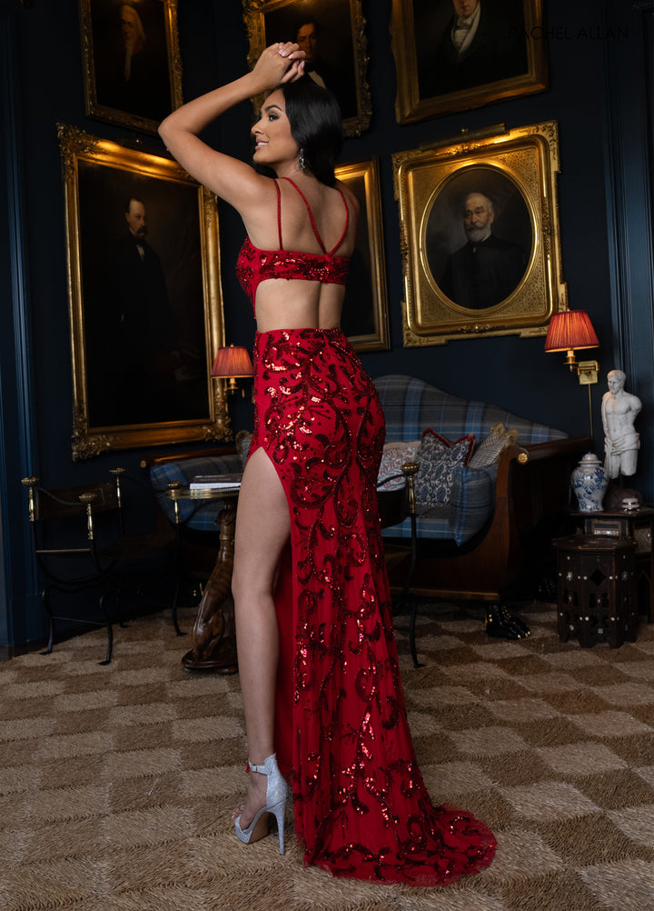 Beaded Sleeveless Slit Gown by Rachel Allan 70977