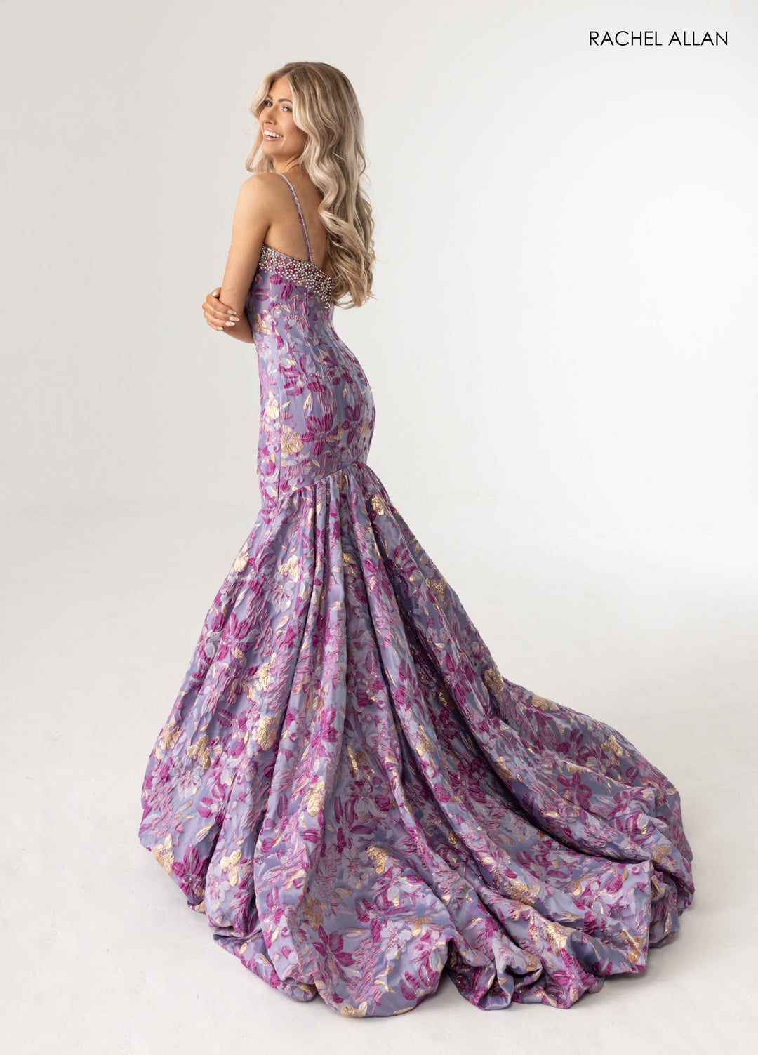 Print Sleeveless Mermaid Dress by Rachel Allan 70988