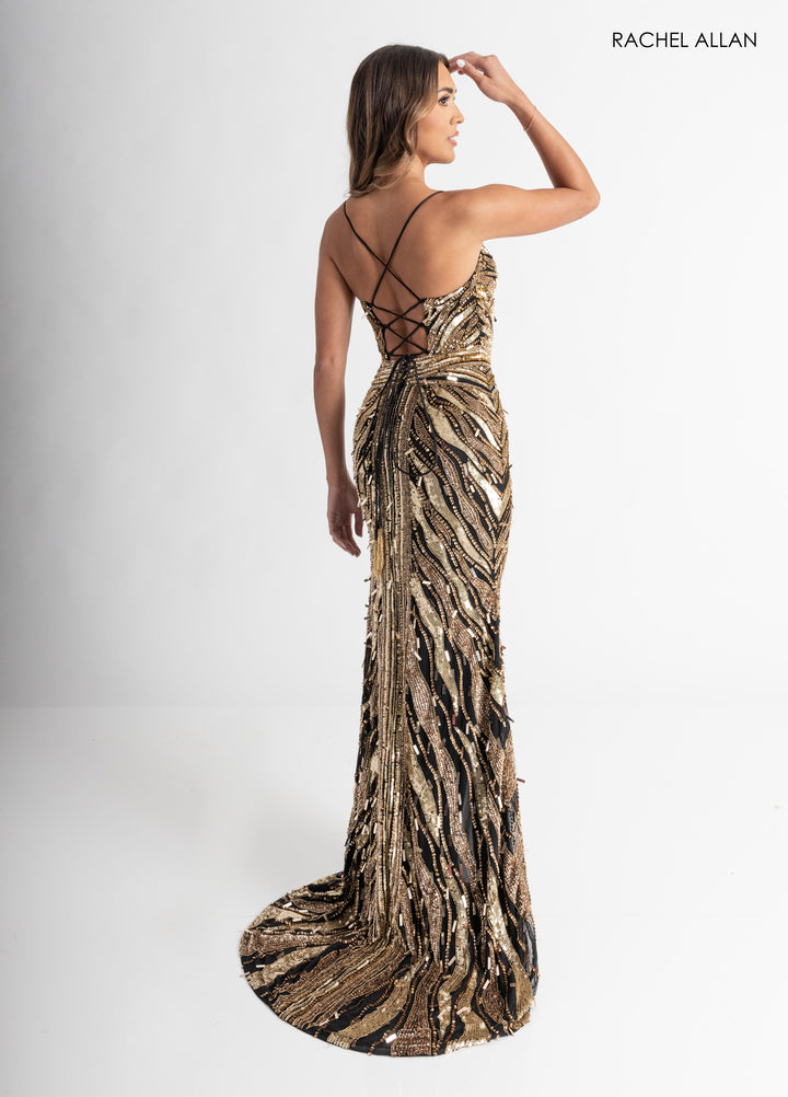 Beaded Sleeveless Slit Gown by Rachel Allan 70990