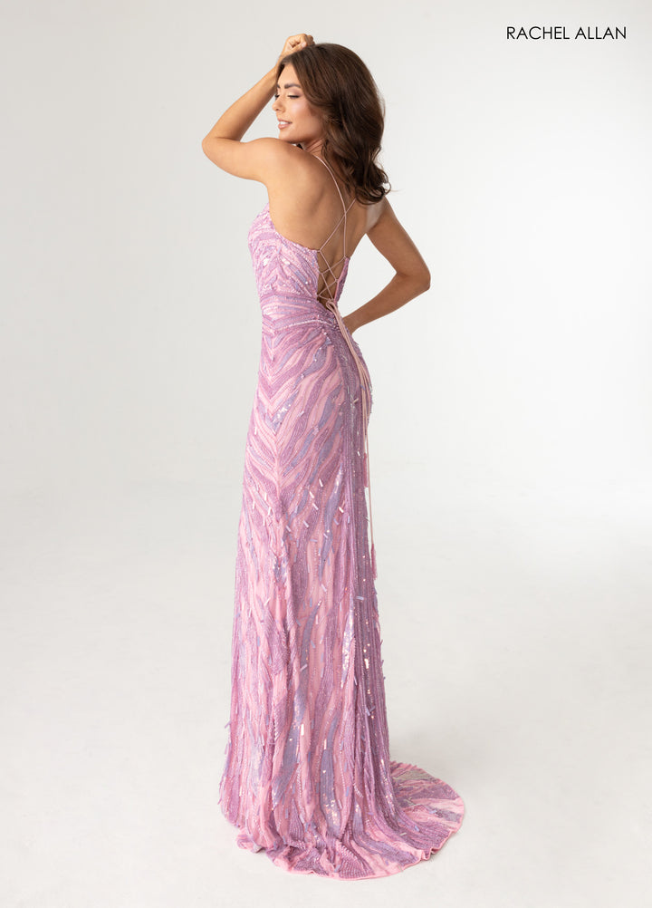 Beaded Sleeveless Slit Gown by Rachel Allan 70990