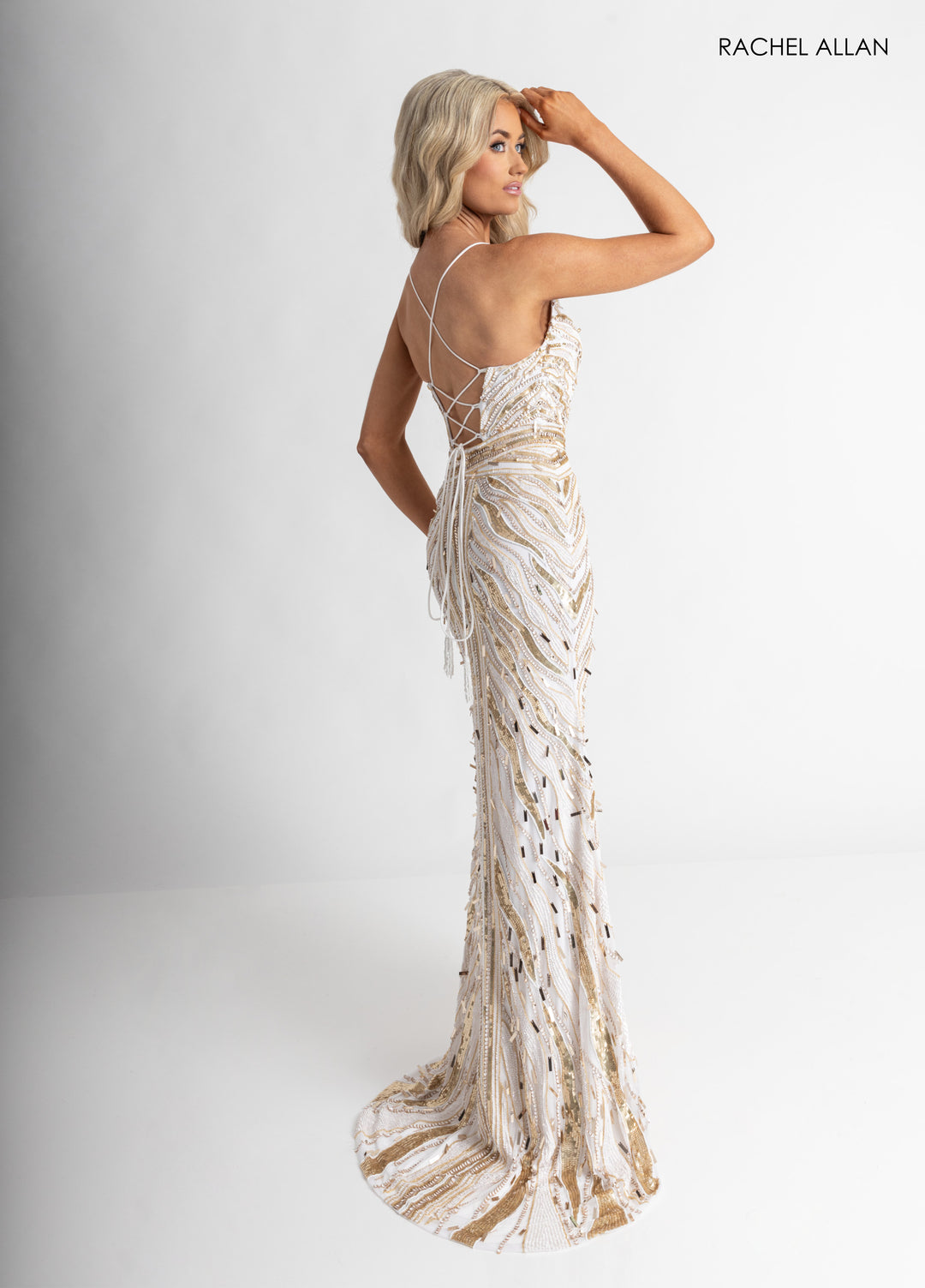 Beaded Sleeveless Slit Gown by Rachel Allan 70990