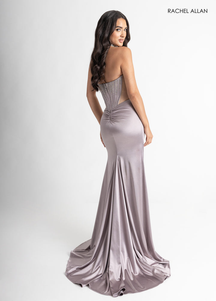 Beaded Strapless Slit Gown by Rachel Allan 70994