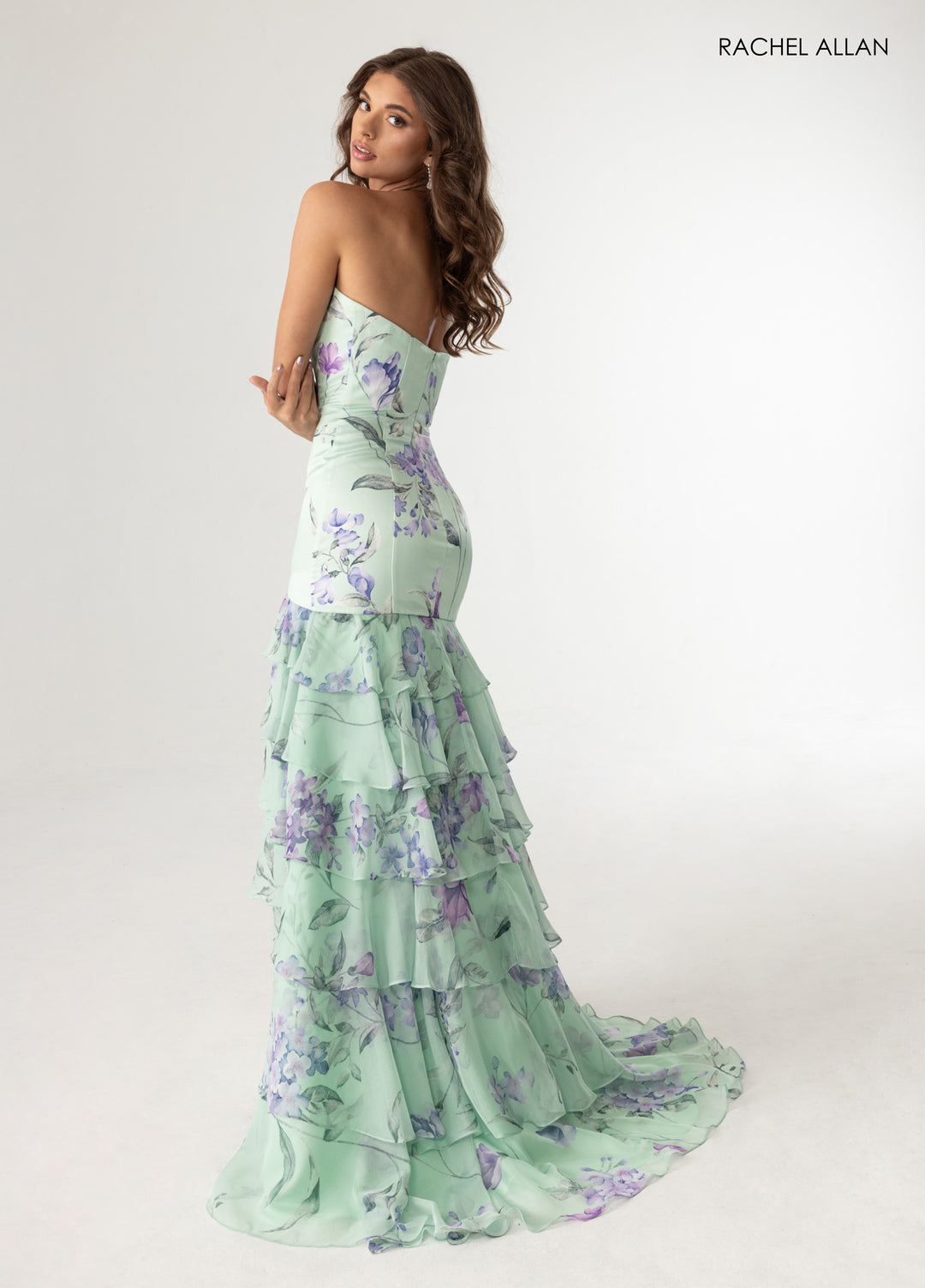 Print Strapless Slit Gown by Rachel Allan 70995