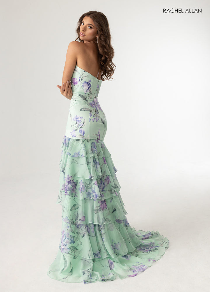 Print Strapless Slit Gown by Rachel Allan 70995