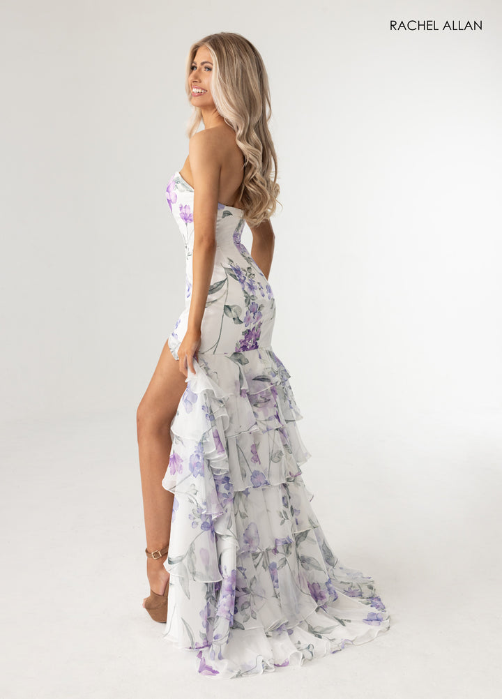 Print Strapless Slit Gown by Rachel Allan 70995