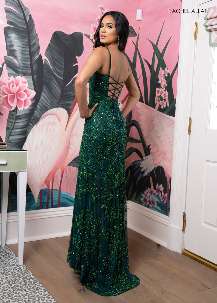 Beaded Sleeveless Slit Gown by Rachel Allan 70999