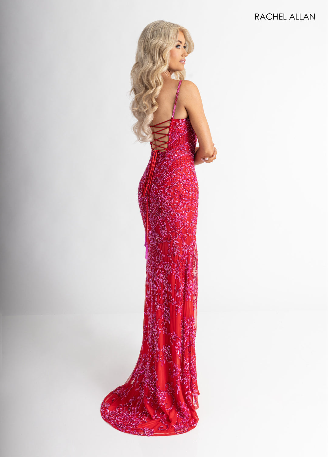Beaded Sleeveless Slit Gown by Rachel Allan 70999