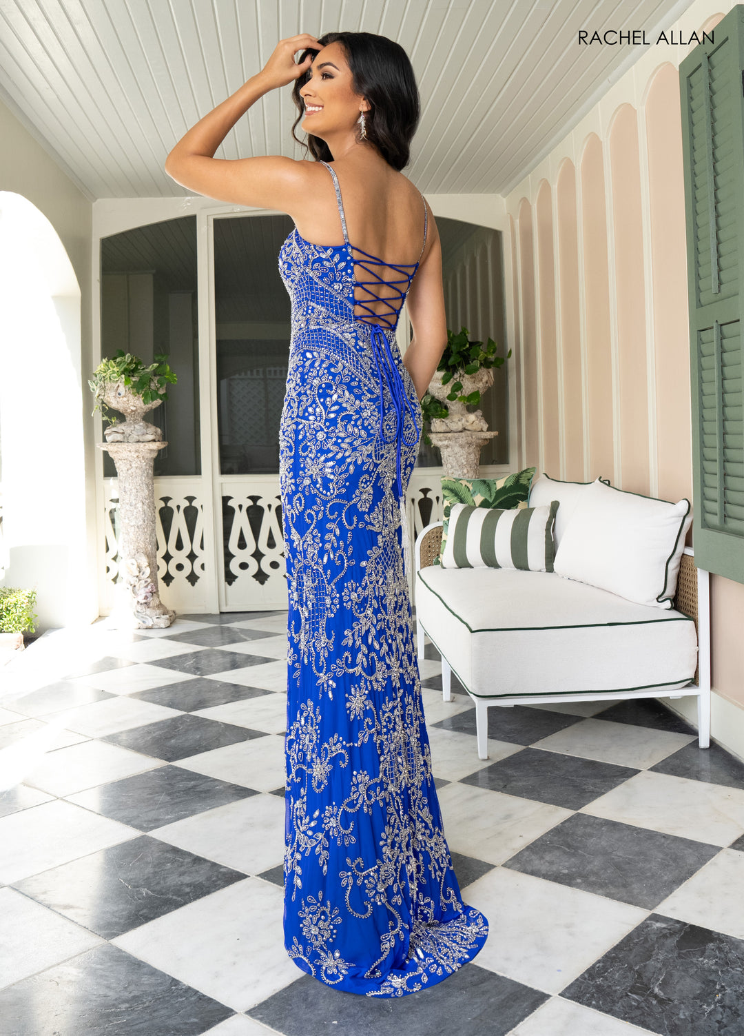 Beaded Sleeveless Slit Gown by Rachel Allan 70999