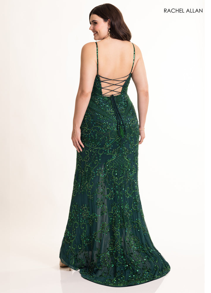 Beaded Sleeveless Slit Gown by Rachel Allan 70999