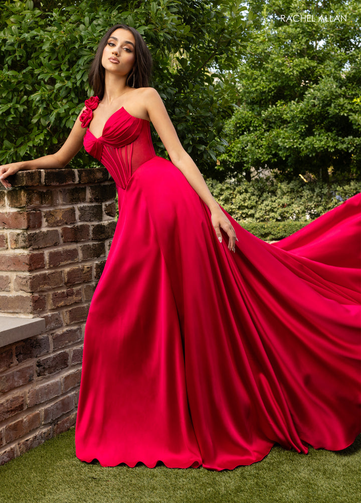 One Shoulder A-line Slit Gown by Rachel Allan 71004