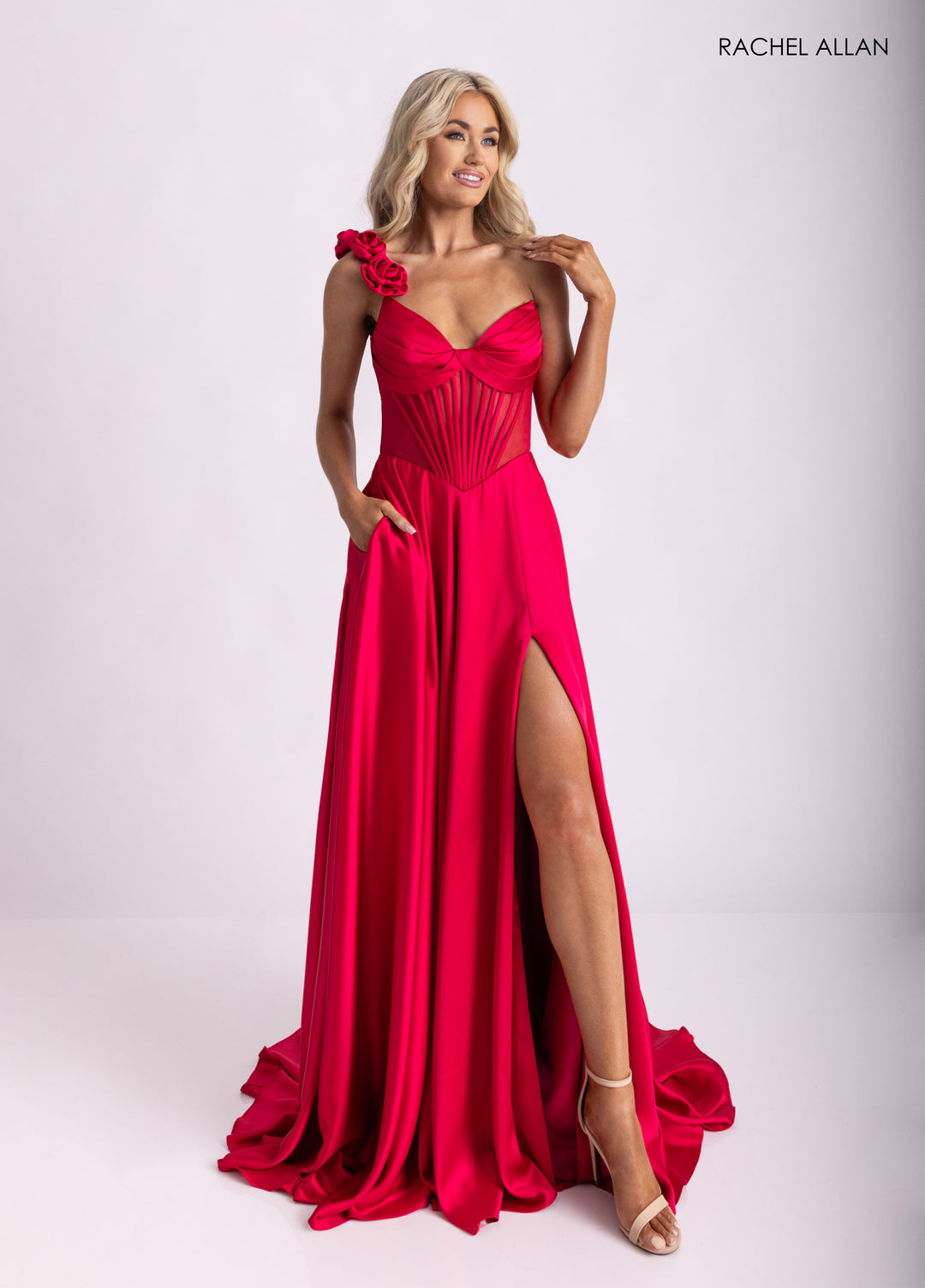 One Shoulder A-line Slit Gown by Rachel Allan 71004