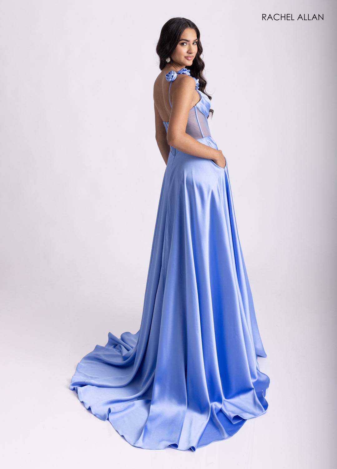 One Shoulder A-line Slit Gown by Rachel Allan 71004 6 / Periwinkle