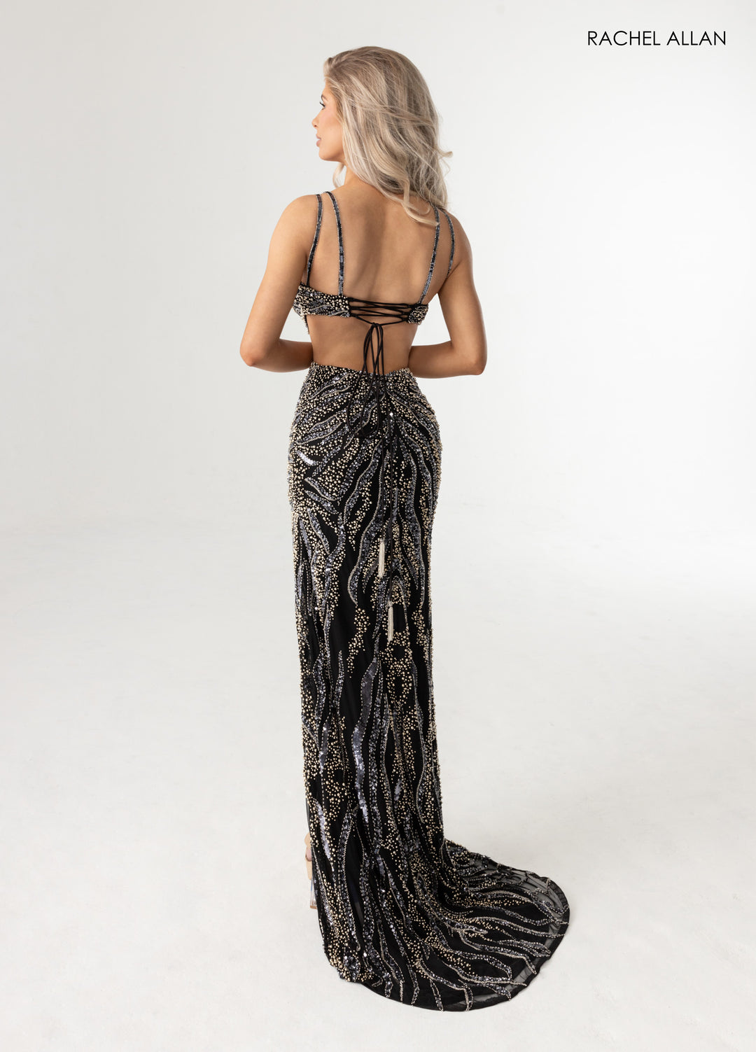 Beaded Sleeveless Slit Gown by Rachel Allan 71005