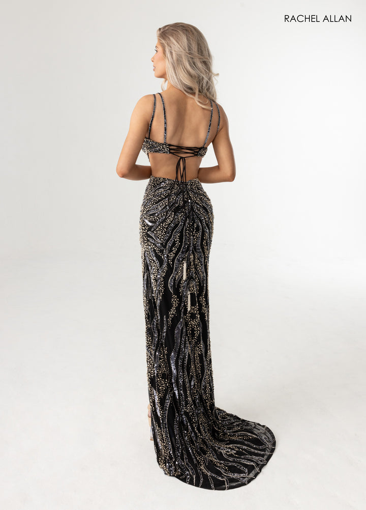 Beaded Sleeveless Slit Gown by Rachel Allan 71005
