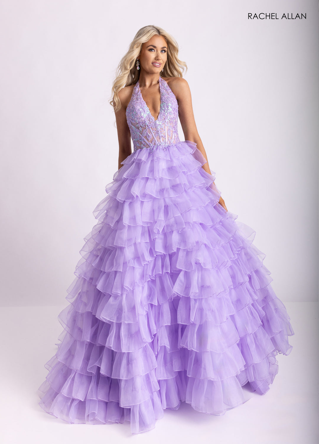 Halter A-line Ruffled Gown by Rachel Allan 71006