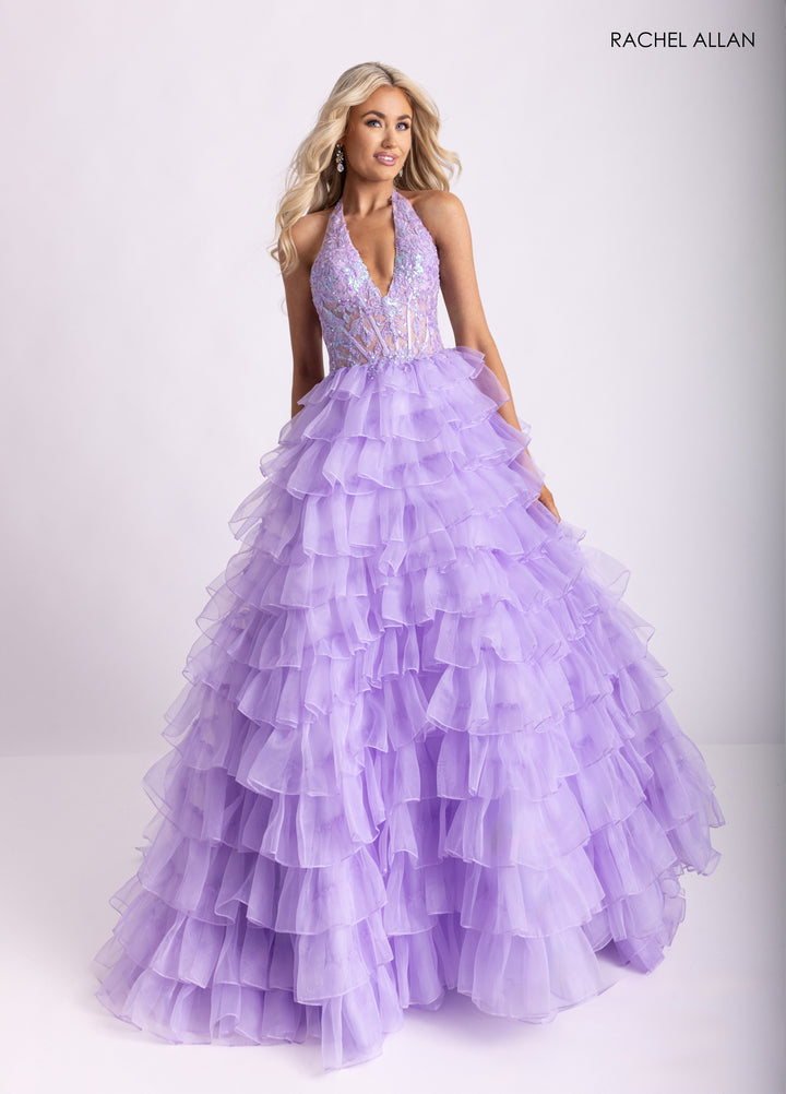 Halter A-line Ruffled Gown by Rachel Allan 71006