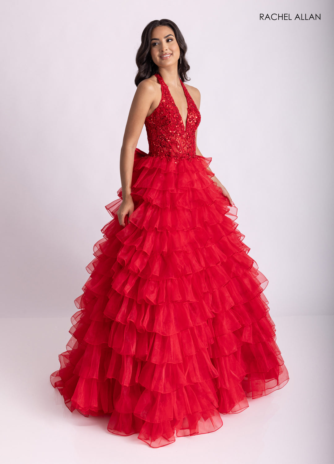 Halter A-line Ruffled Gown by Rachel Allan 71006