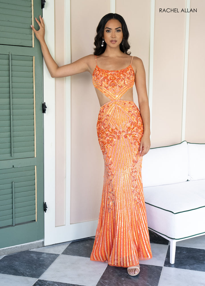 Sequin Sleeveless Slit Gown by Rachel Allan 71007