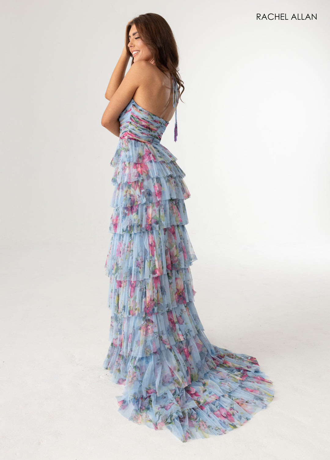 Floral Print High Low Gown by Rachel Allan 71010