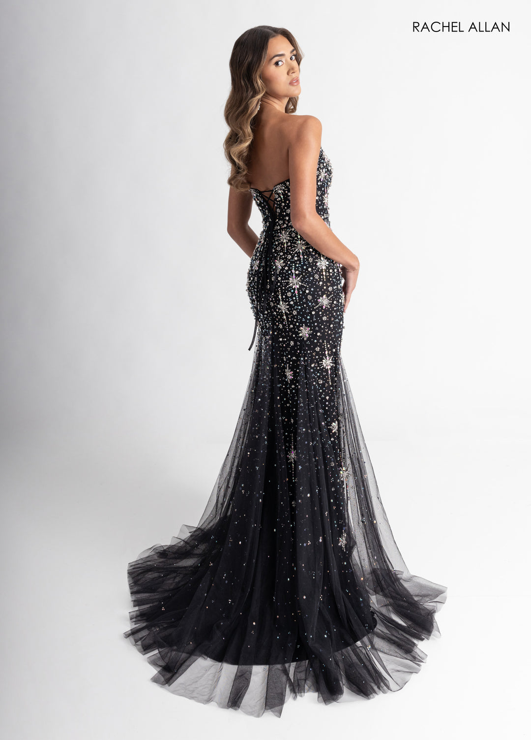 Beaded Strapless Slit Gown by Rachel Allan 71013