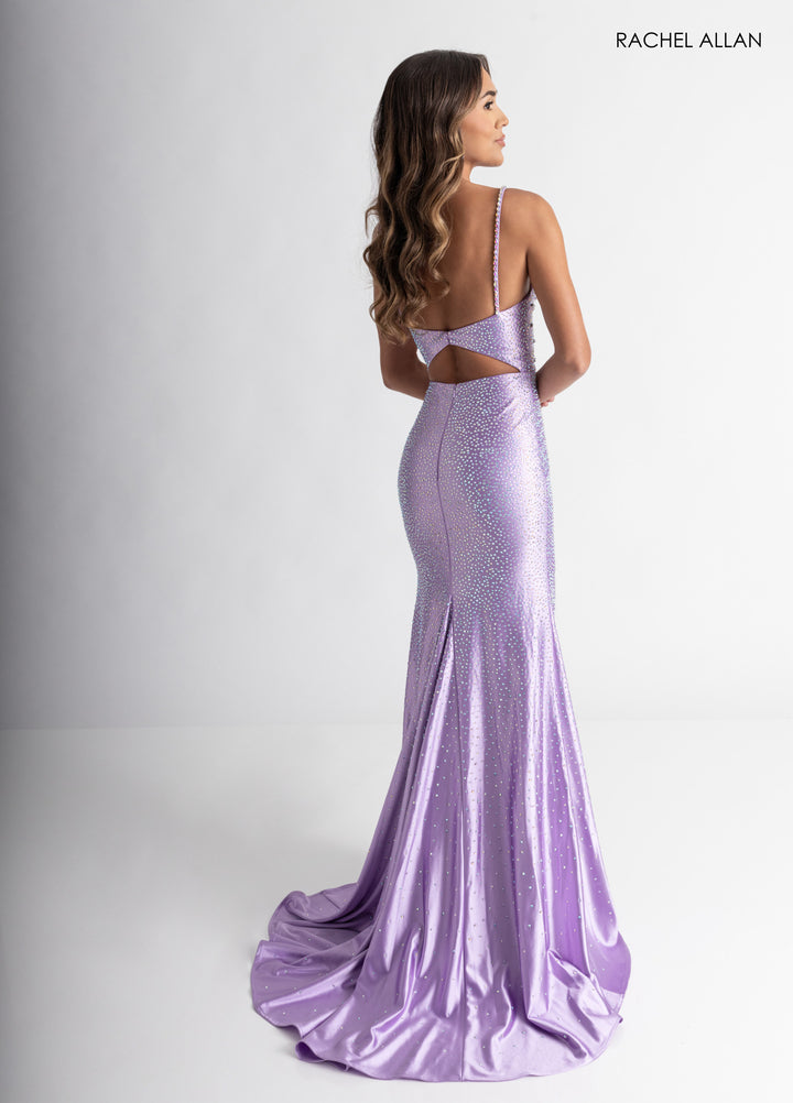 Satin Sleeveless Slit Gown by Rachel Allan 71014