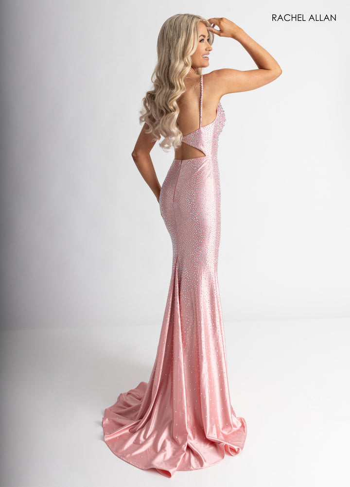 Satin Sleeveless Slit Gown by Rachel Allan 71014