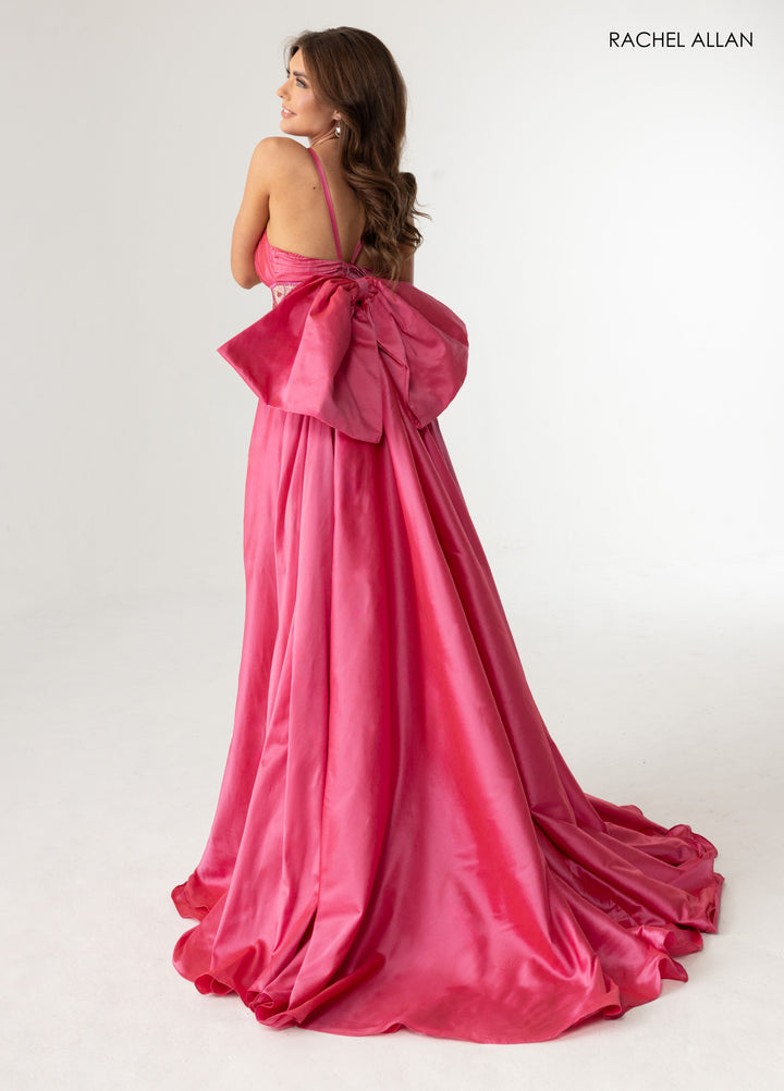 V-Neck Overskirt Slit Gown by Rachel Allan 71016