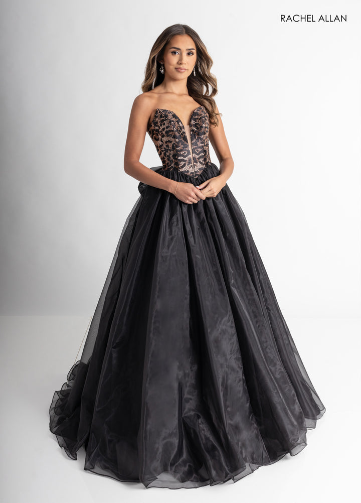 Cheetah Print Strapless Gown by Rachel Allan 71026