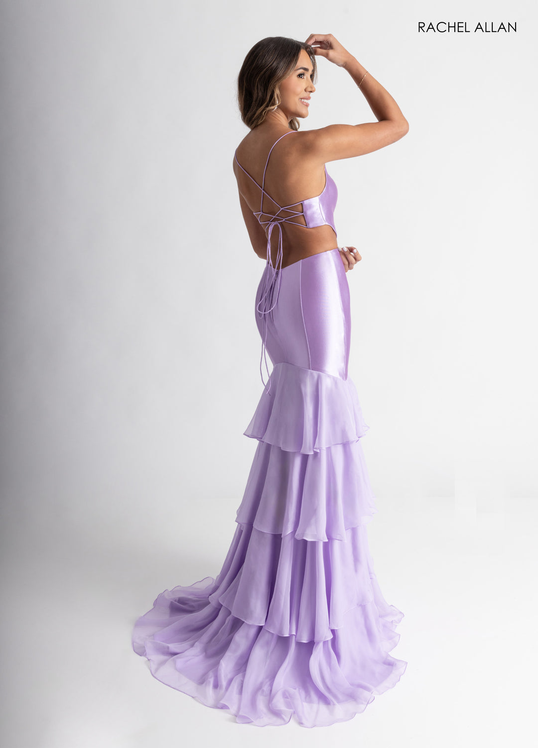Fitted Strappy Back Ruffled Gown by Rachel Allan 71027