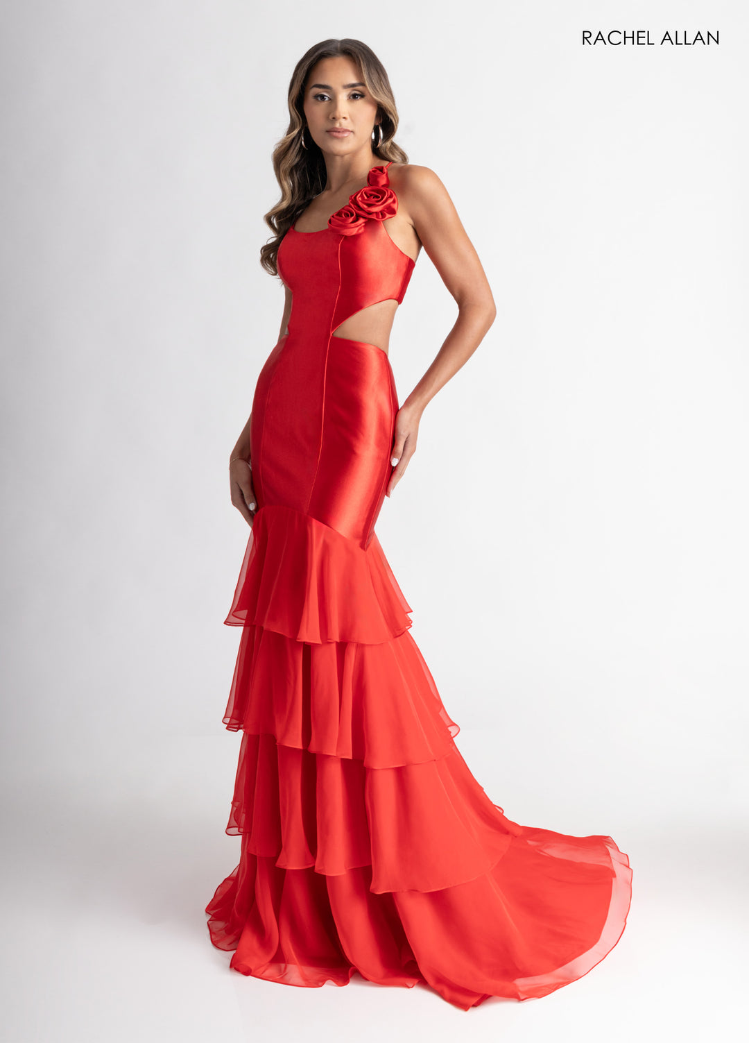 Fitted Strappy Back Ruffled Gown by Rachel Allan 71027 Black / 0 Fitted Strappy Back Ruffled Gown by Rachel Allan 71027 Black / 0