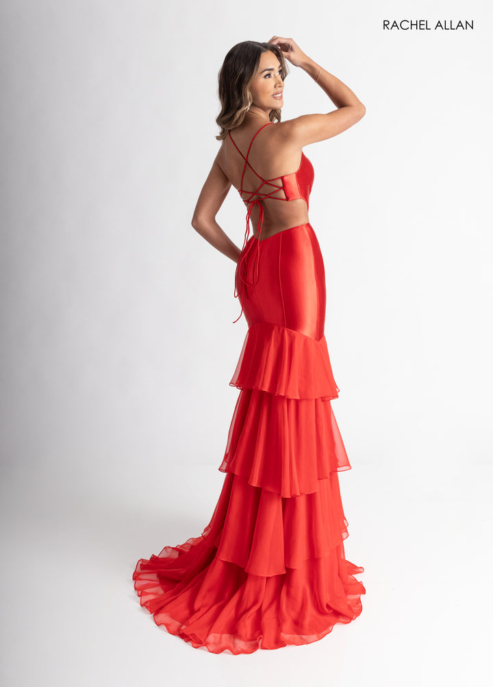 Fitted Strappy Back Ruffled Gown by Rachel Allan 71027
