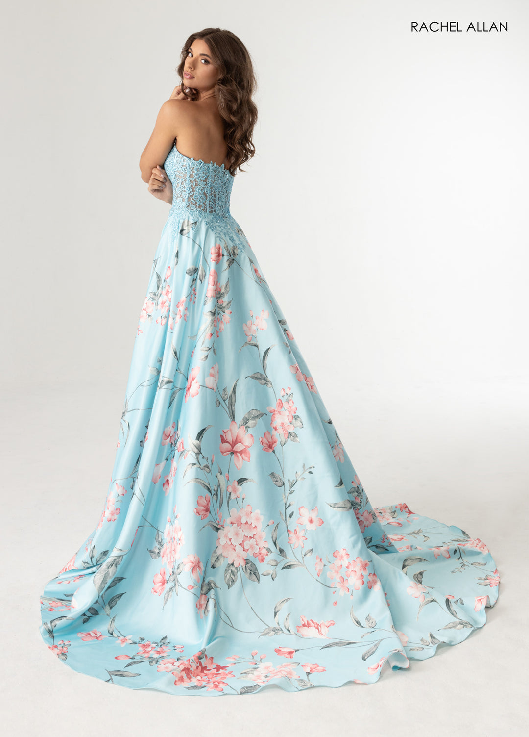 Print Strapless A-line Slit Gown by Rachel Allan 71031
