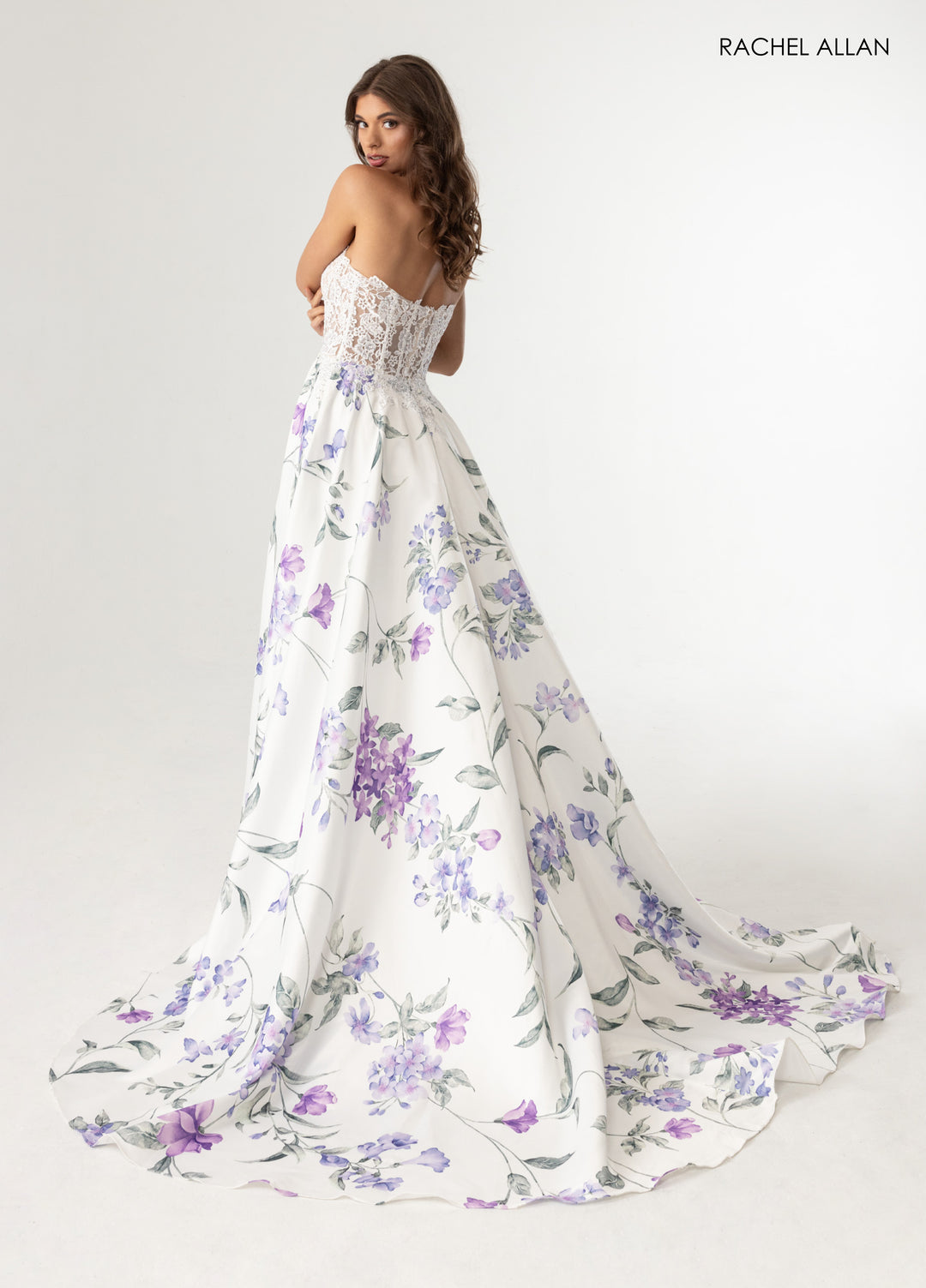 Print Strapless A-line Slit Gown by Rachel Allan 71031