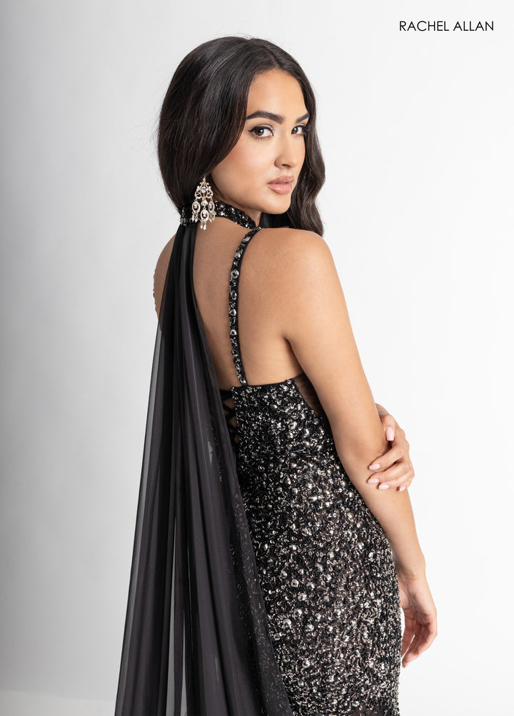 Beaded V-Neck Slit Gown by Rachel Allan 71047